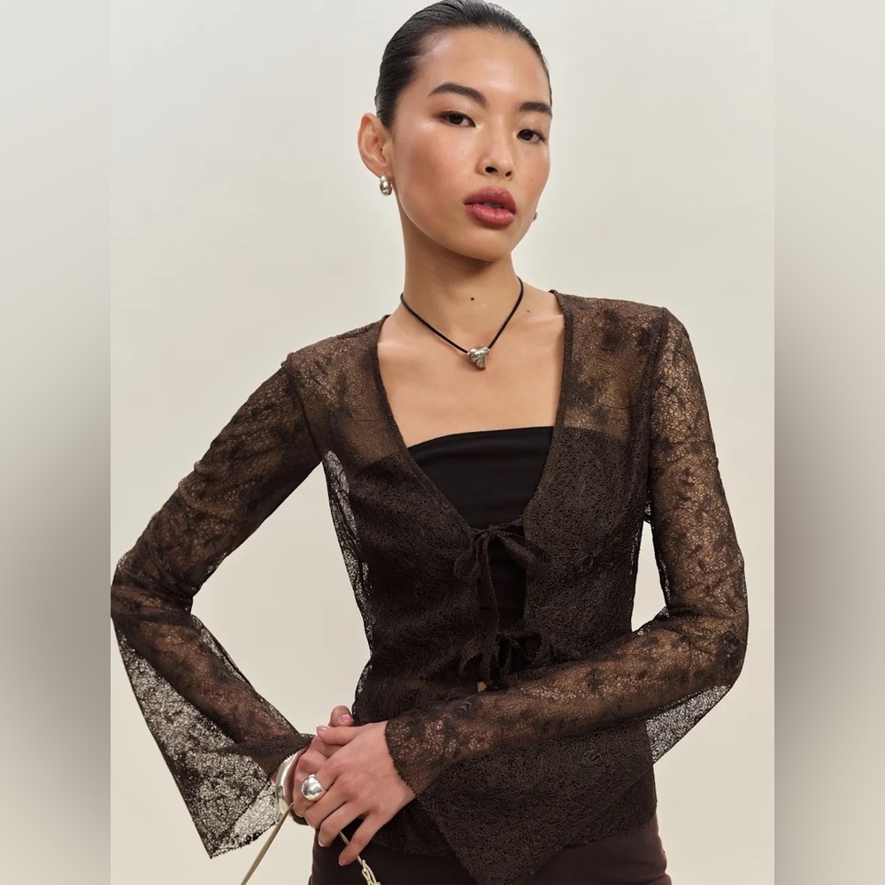 Reformation Brown Lace Kristen Knit Top , Size Large